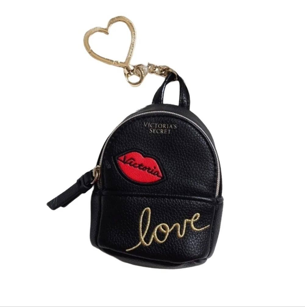 Victoria's Secret Embellished Black Mini Backpack Key Chain Key Fob Bag Charm